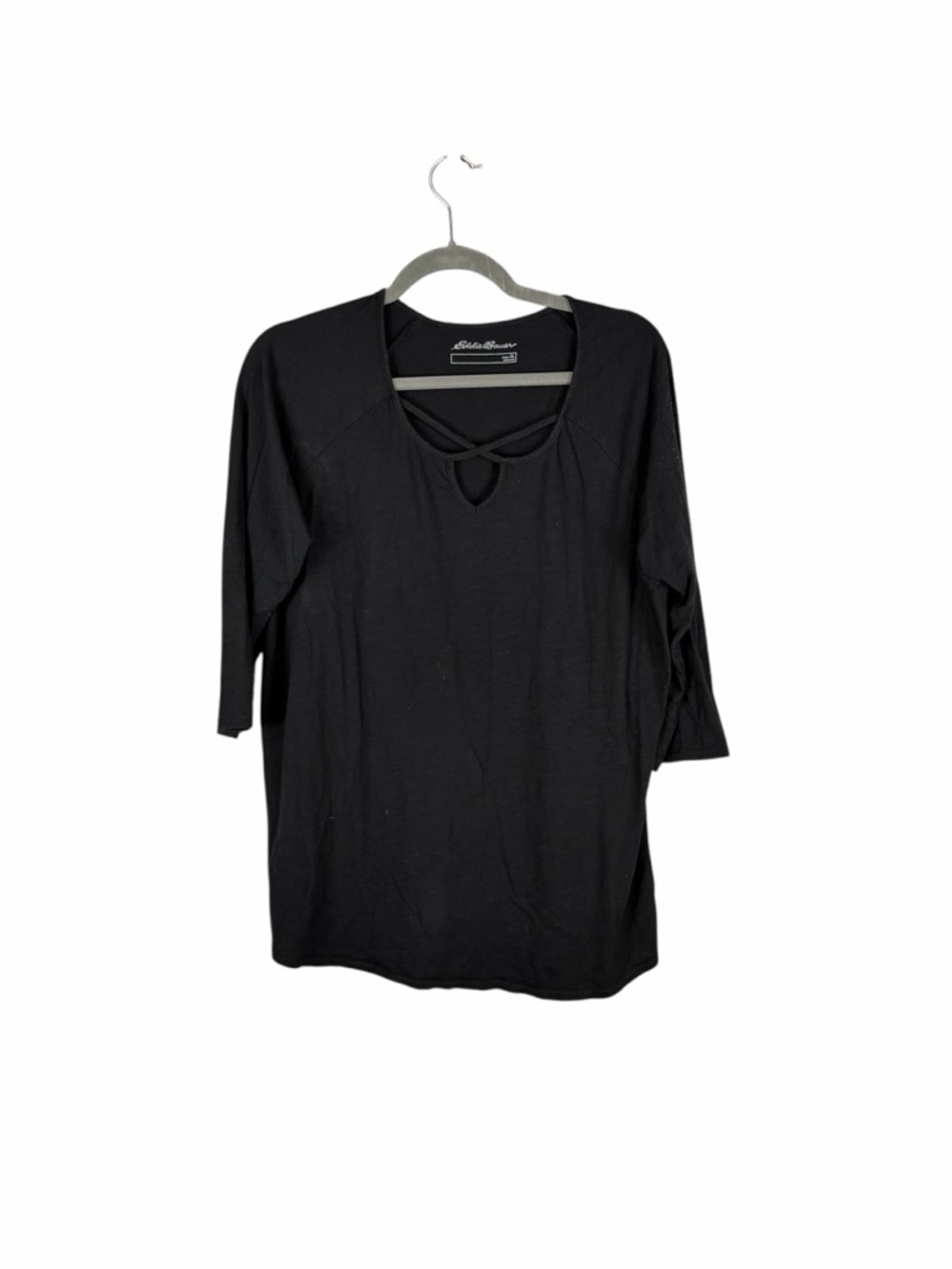 Eddie Bauer Black 3/4 Sleeve Crisscross Neck Top Size XL